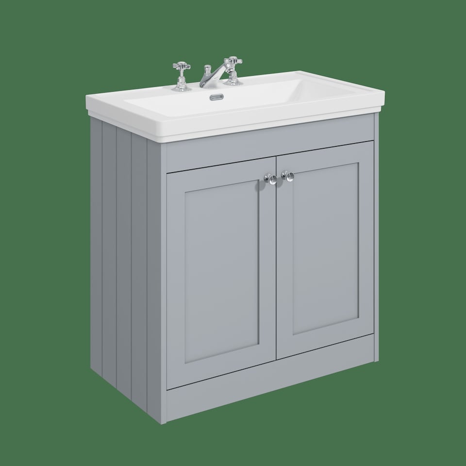 image 1 of Balterley Floor Standing 2 Door Unit with Classic Basin 3 Tap Hole | Grey | 800 x 800 x 453mm