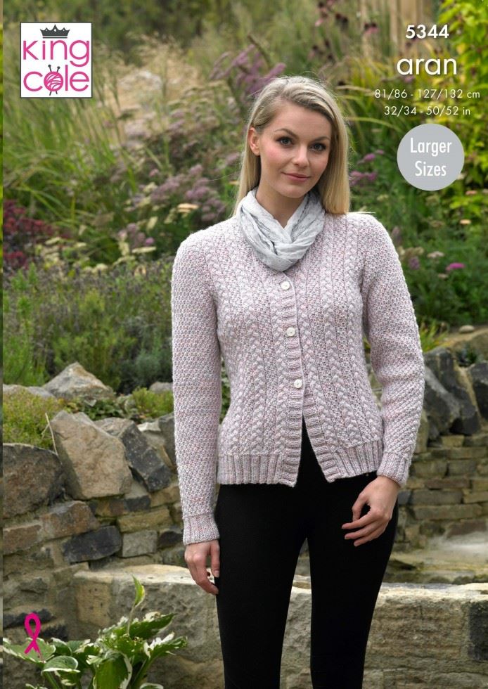 King Cole Fashion Aran Knitting Pattern 5344, Cardigans and Sweaters for Men and Women - 32 - 46 Inches & 38 - 52 Inches