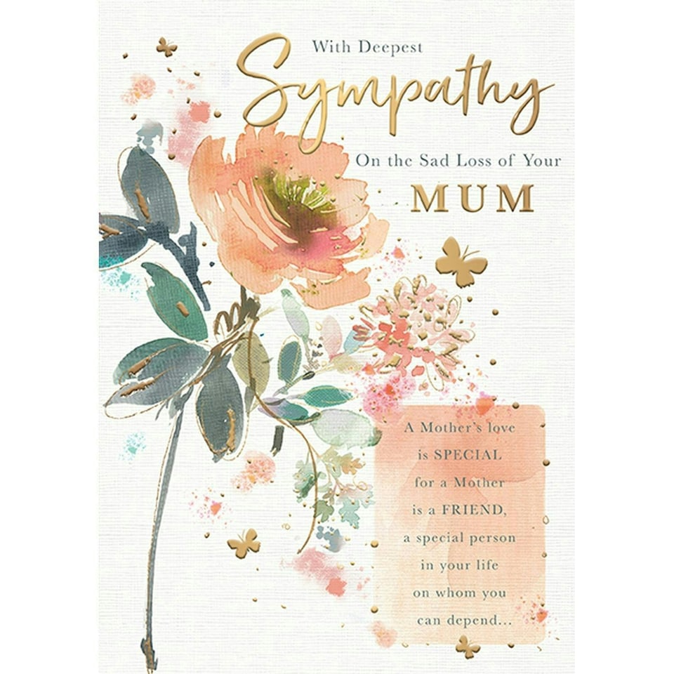 Words 'n' Wishes Traditional Sad Loss of Your Mum Sympathy Card, Flowers, Butterflies and Sentimental Verse for Loss of Mum