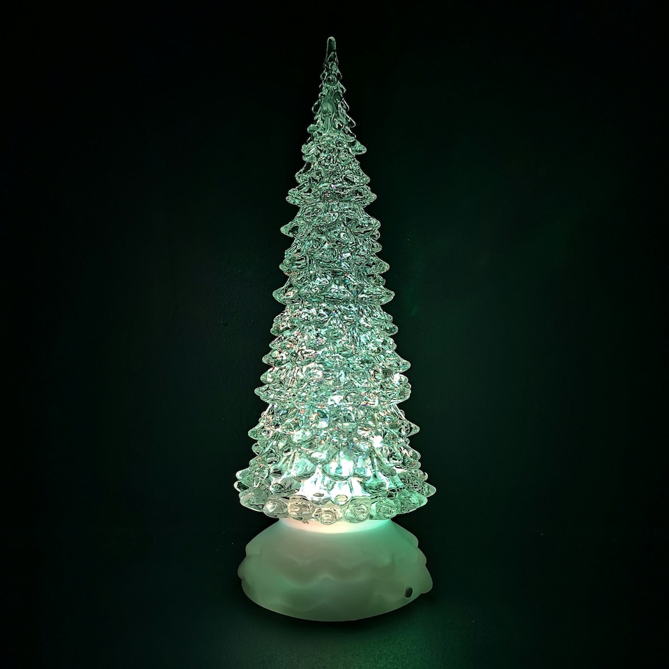 image 1 of 27cm Snowtime Christmas Water Spinner Colour Changing Glitter Christmas Tree Dual Powered