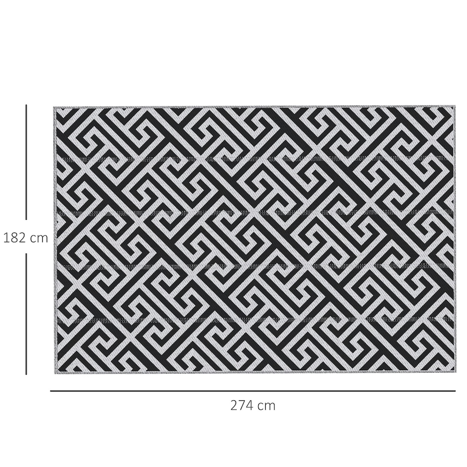 image 1 of Outsunny 182x274cm Reversible Outdoor Rug Portable Plastic Straw RV Camping Mat Black | Black