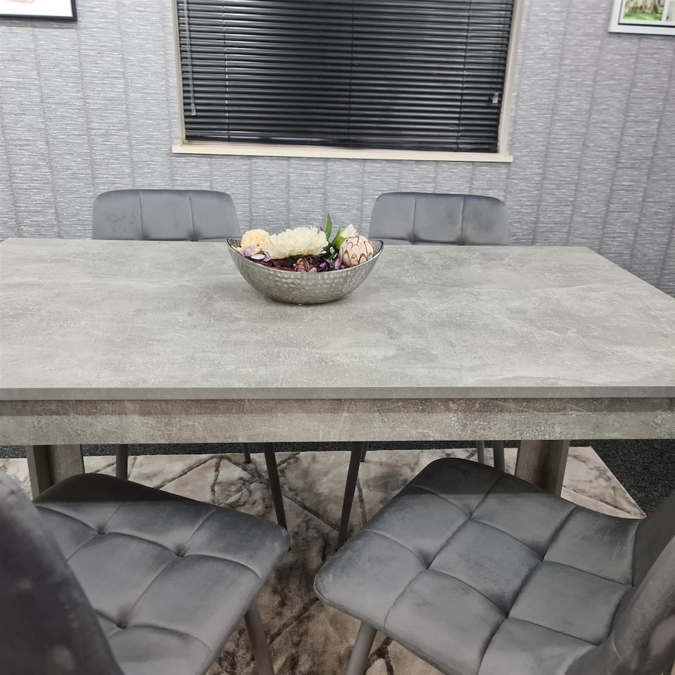 image 1 of Wooden Rectangle Dining Table Set With 4 Grey Velvet Chairs - Dining Room Furniture | Grey | One Size | 5
