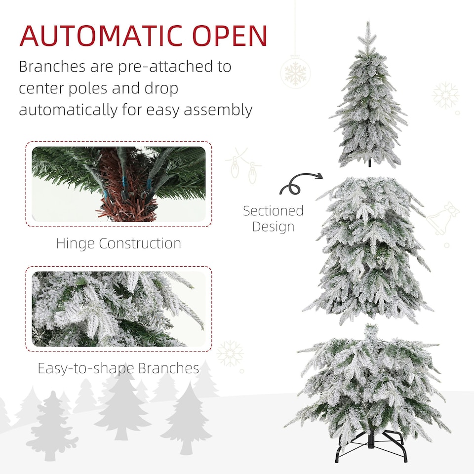 image 1 of HOMCOM 6ft Flocked Pencil Christmas Tree with Auto Open, Steel Base