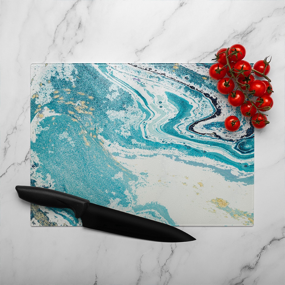 image 1 of Blue Marble Glass Chopping Board | Multi