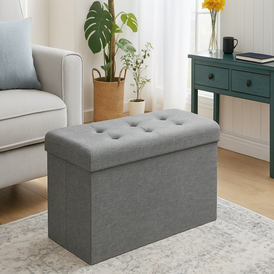 image 1 of Home Republic Linen Storage Ottoman - 76cm x 38cm Foldable Grey