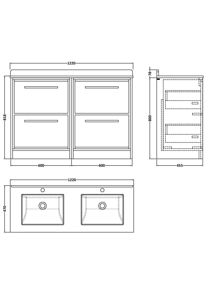 image 1 of Balterley Framed Design Floor Standing 4 Drawer Vanity with Marble Worktop Basin | Grey | Monument Grey | 878 x 1220 x 470mm
