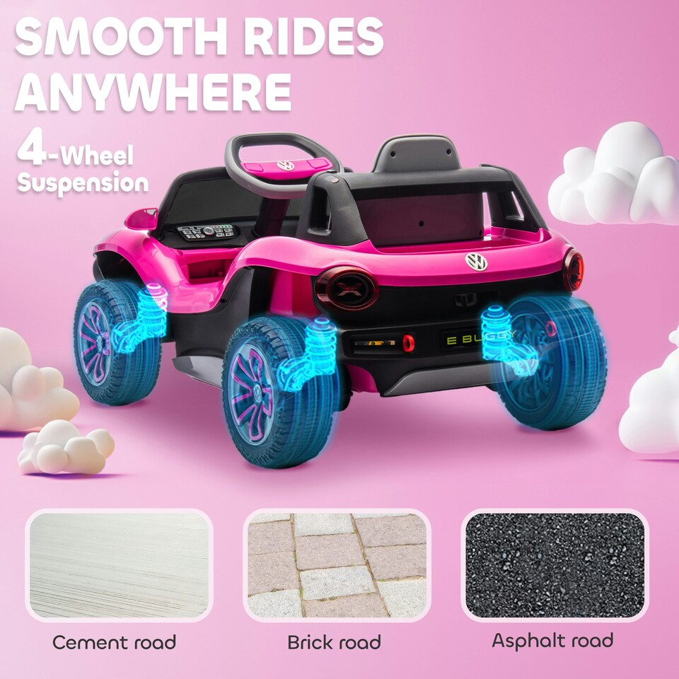 image 1 of AIYAPLAY Volkswagen Licensed Kids Electric Car w/ Remote, Suspension, Pink