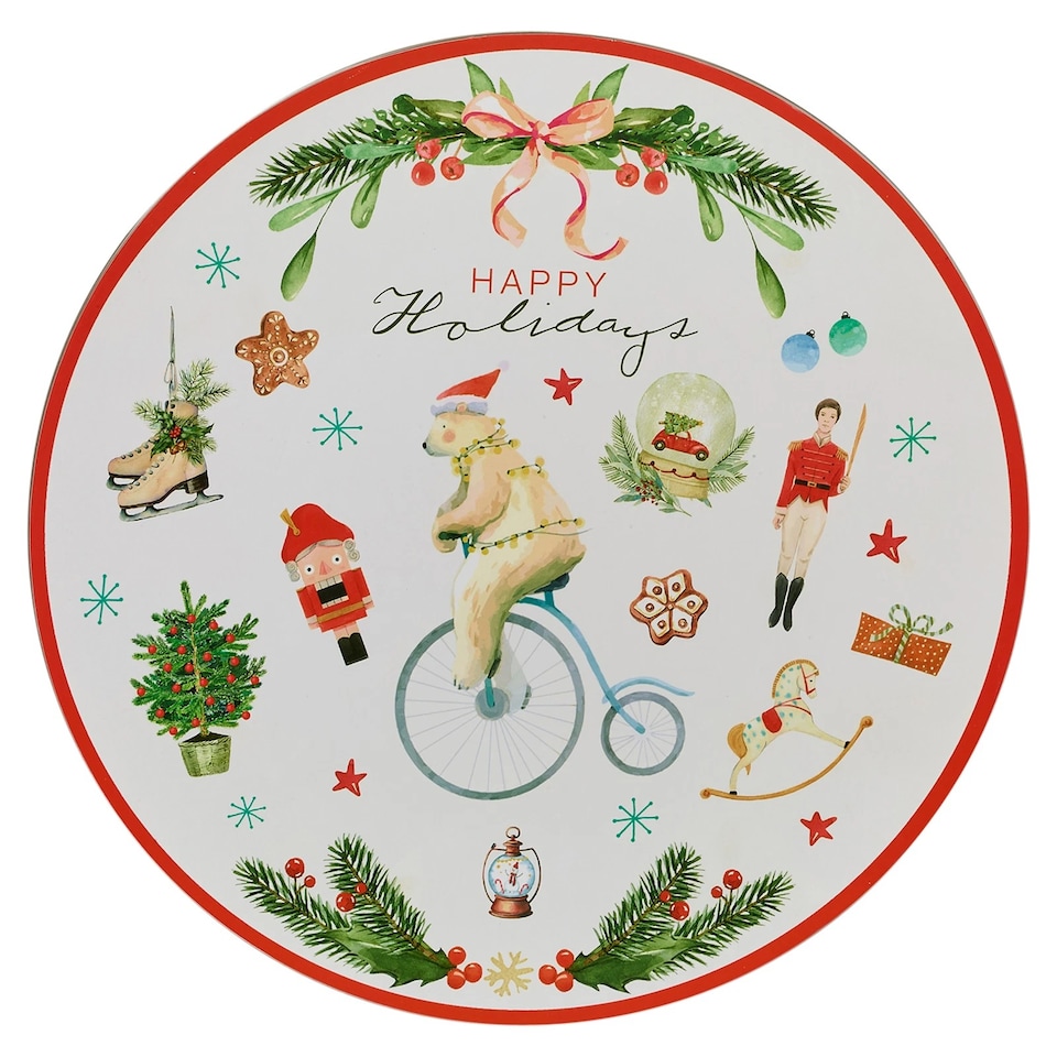 image 1 of 6 Pcs Christmas Charger Plates With Coloured Rim Festive Designs Placemats 33cm