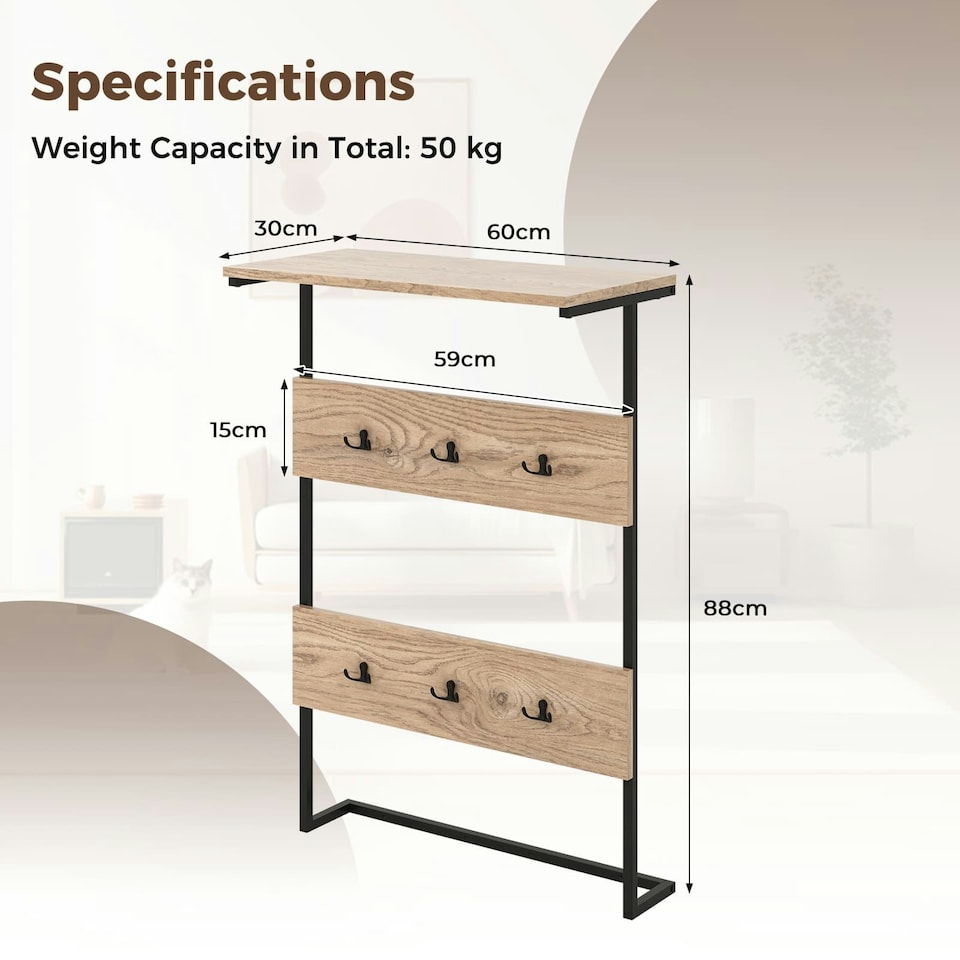 image 1 of COSTWAY Entryway Coat Rack Wall Mounted Coat Rack w/6 Hooks N/A | One Size