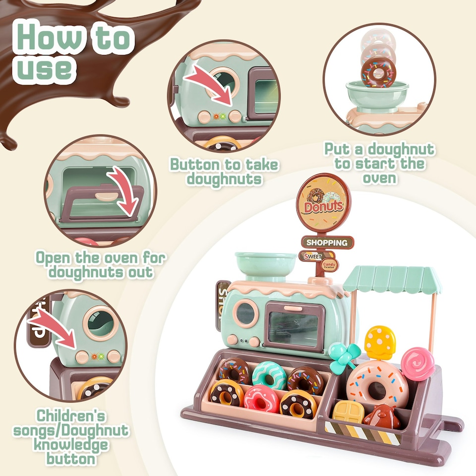 image 1 of Pretend Donut Shop Playset with Donut Maker Machine, Accessories & Music – Role Play Toy for Kids 3+