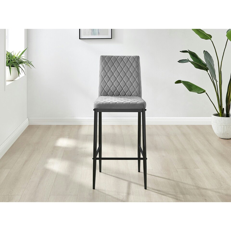 image 1 of Furniturebox 2x Milan Bar Stools Grey Velvet Black Legs
