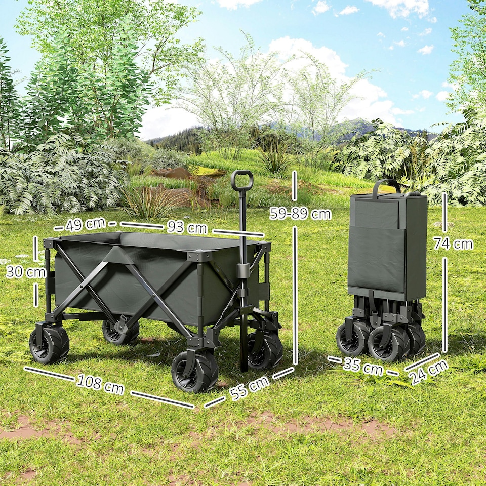 image 1 of Outsunny Outdoor Cart Folding Cargo Wagon Trailer Beach w/ Handle Dark Grey