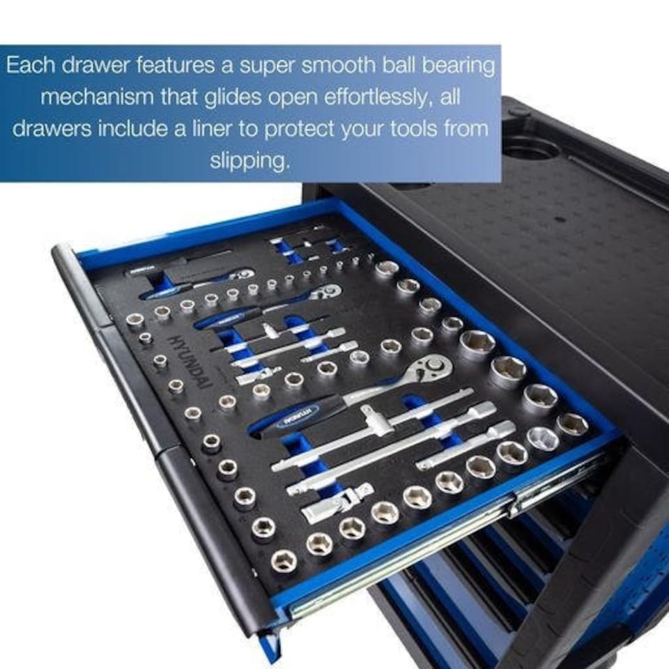 image 1 of Hyundai Tool Chest 175 Piece 7 Drawer Castor Mounted Roller Cabinet | HYTC9006 | Blue