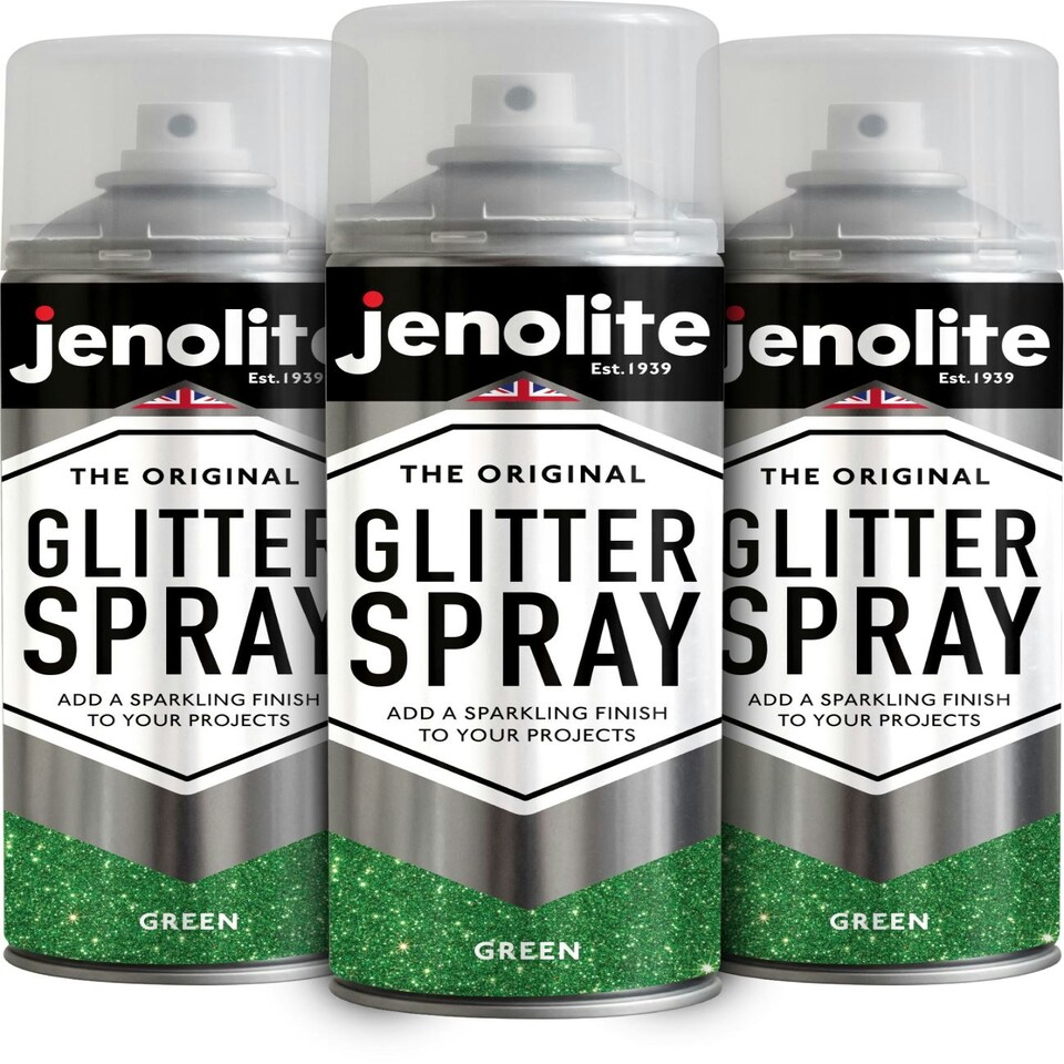 image 1 of Jenolite Multi-Surface Glitter Paint - Green - 400ml Spray Can - 3-Pack