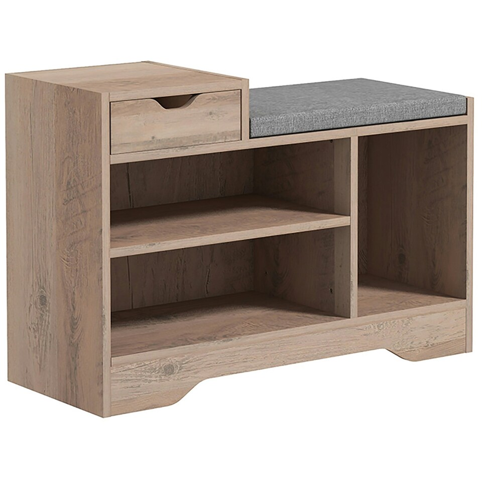 image 1 of HOMCOM Upholstered Entryway Shoe Bench with Storage Drawer Distressed Grey