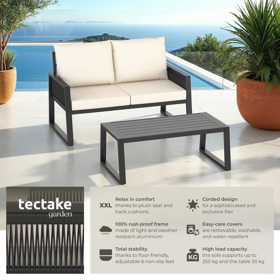 image 1 of Garden Furniture Set Capri in a Corded Design and Aluminium Frame | Grey | anthracite | 76,50 x 126 x 85 cm | 1