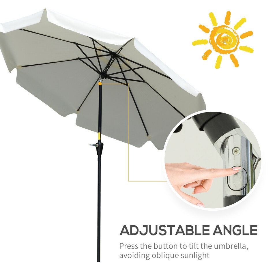 image 1 of Outsunny 2.7m Patio Parasol Garden Umbrellas Outdoor Sun Shade Table Umbrella with Tilt, Crank, 8 Ribs, Ruffles, White