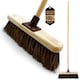 image 1 of Heavy Duty 12" Sweeping Brush Outdoor Garden Broom with Stiff Natural Bassine Bristles, Reinforced Bracket & 120cm Wooden Handle