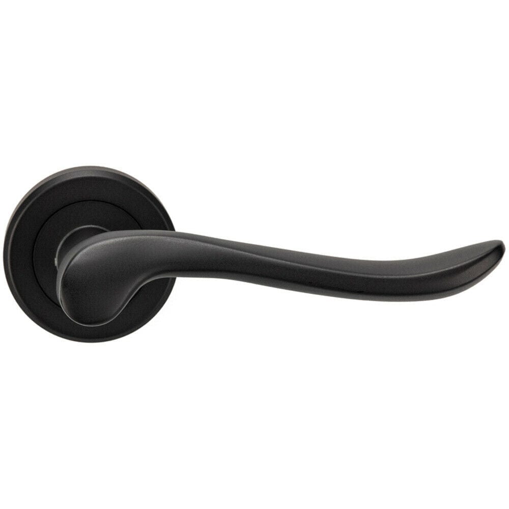 Loops PAIR Scroll Shaped Lever Handle on Round Rose Concealed Fix Matt Black