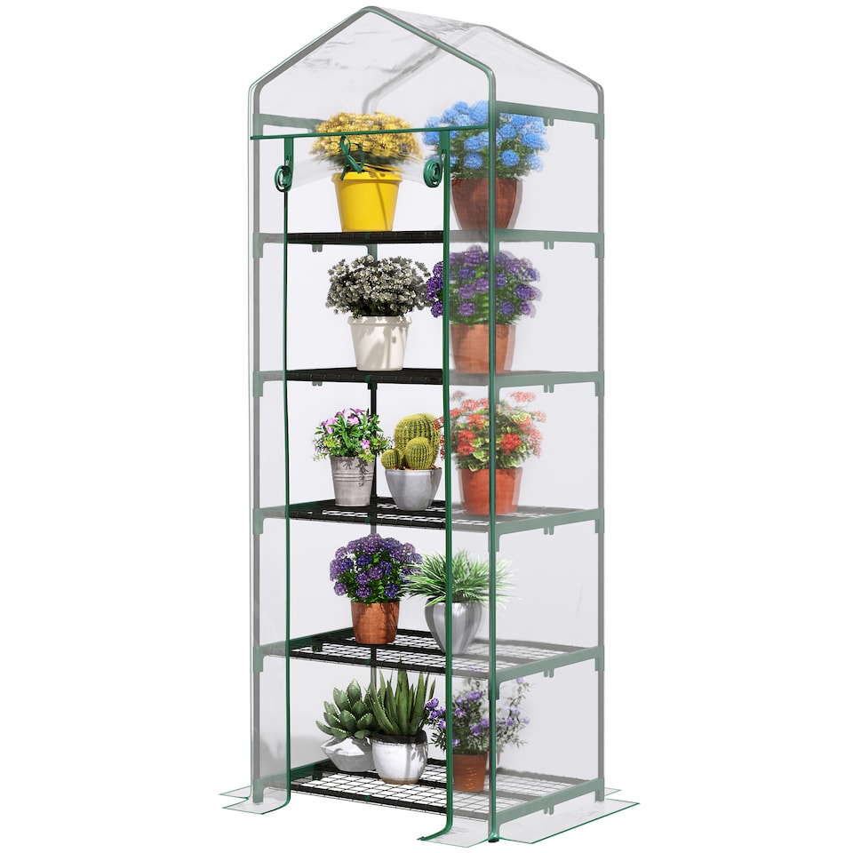 image 1 of Outsunny Mini Greenhouse Outdoor Flower Stand PVC Cover Portable