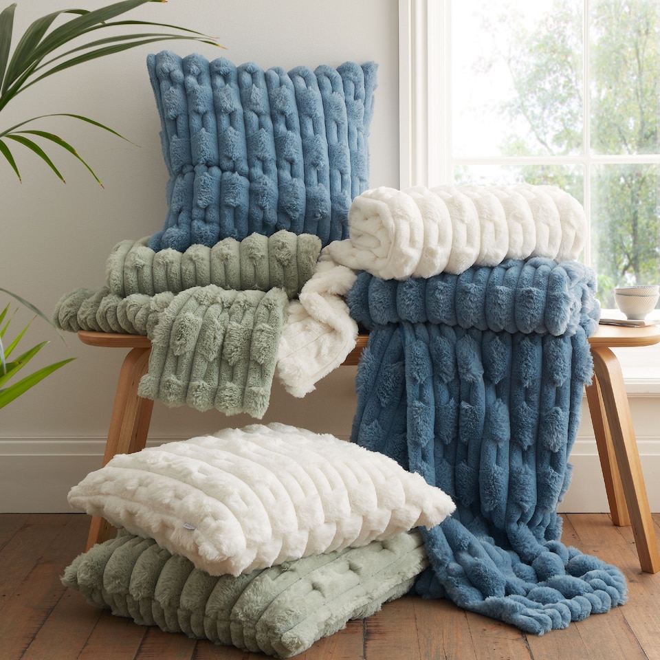 image 1 of Bianca So Soft Carved Faux Fur Blanket Throw | Green | Sage Green