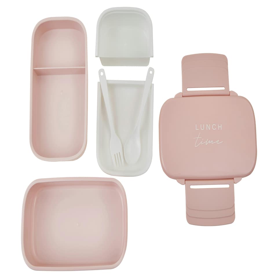 image 1 of Interiors by Premier Minimalist Light Pink Lunch Box With Cutlery, Organized Lunch Box, Versatile Box With Reusable Spoon & Fork