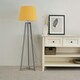 image 2 of ValueLights Lottie Grey Wood Tripod Floor Lamp with Mustard Fabric Tapered Shade Yellow