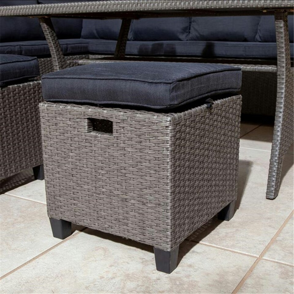 image 1 of 8 Seater Grey & Blue Cushion Corner Dining Set - With Stools