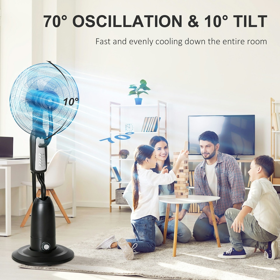 image 1 of HOMCOM 18" Pedestal Fan with Water Mist Spray, Misting Fan, 2.8L Tank Black