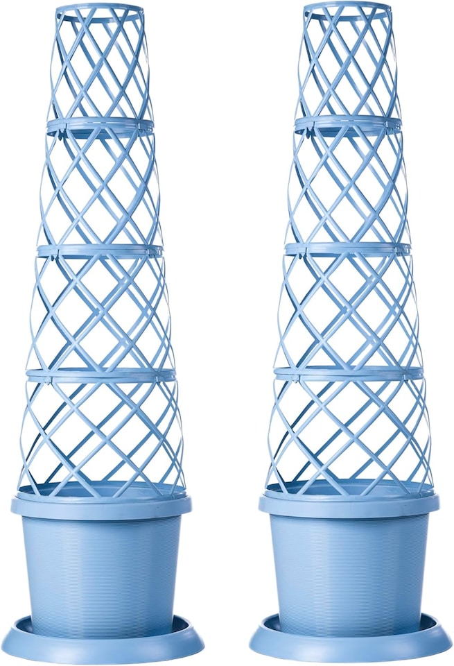 Tower Pot Garden Planter Trellis & Saucer Outdoors Mayan Blue x 2 | Blue