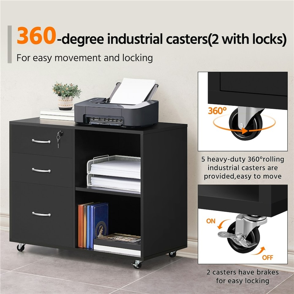 image 1 of Yaheetech 3-Drawer and 2- Open Shelf Vintage File Cabinet