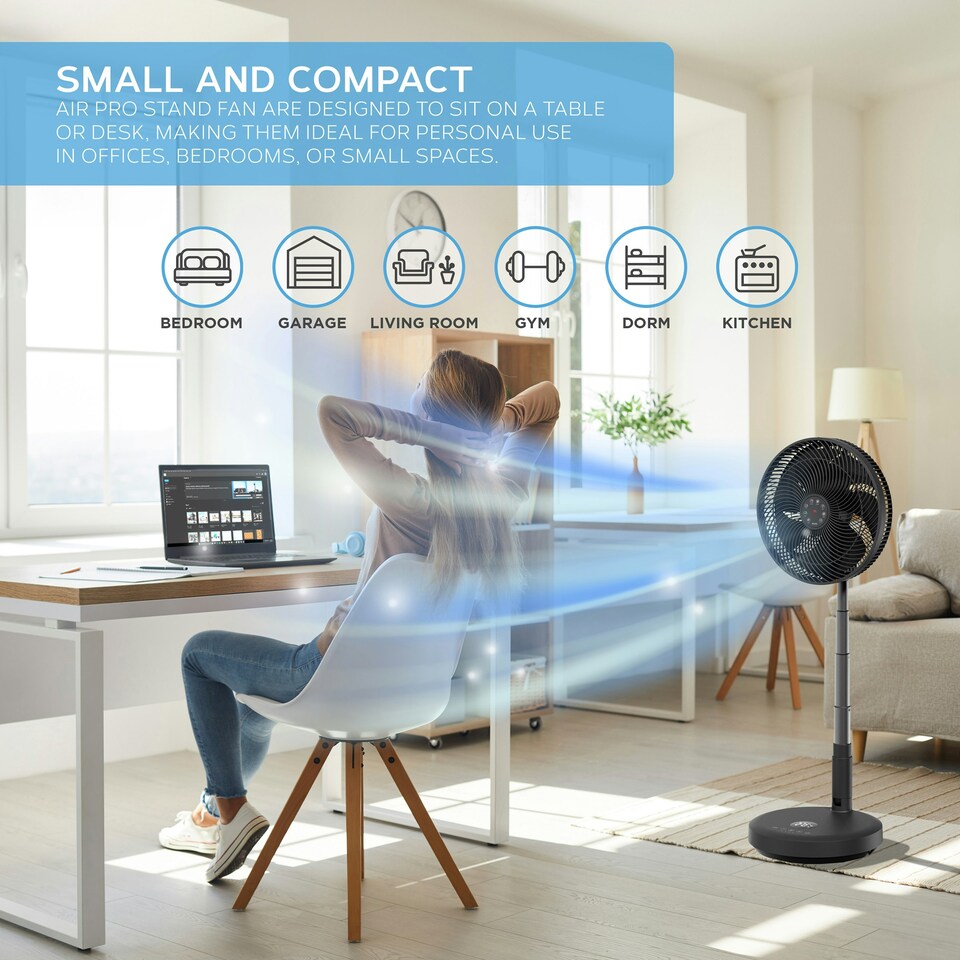 image 1 of Air Pro 13" Pedestal Fan With Remote Control - Oscillating & Portable Foldable Fan - Height Adjustable - LED Display - 12 Speeds