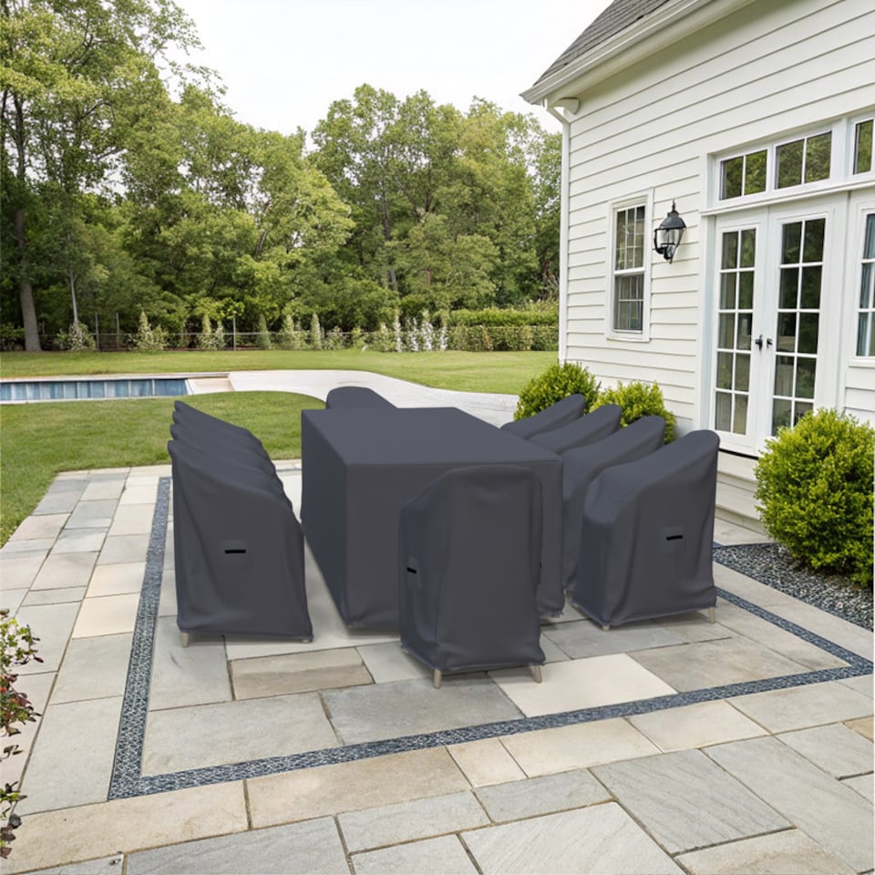 image 1 of Covers and all Farrah 10-Person Outdoor Patio Dining Set Covers Water-Repellent UV-Resistant Polyester with Tie-Downs, 23.4 W x 24.6 D x 32.3 H x 20