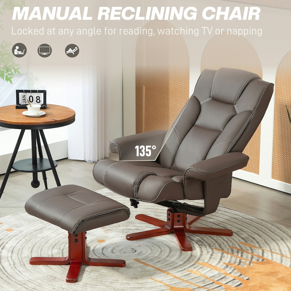 image 1 of HOMCOM Reclining Armchair with Footstool and Adjustable Backrest, Brown