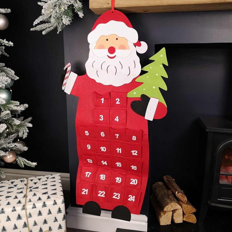 image 1 of 90cm Fabric Red and White Hanging Santa Advent Calendar Christmas Decoration
