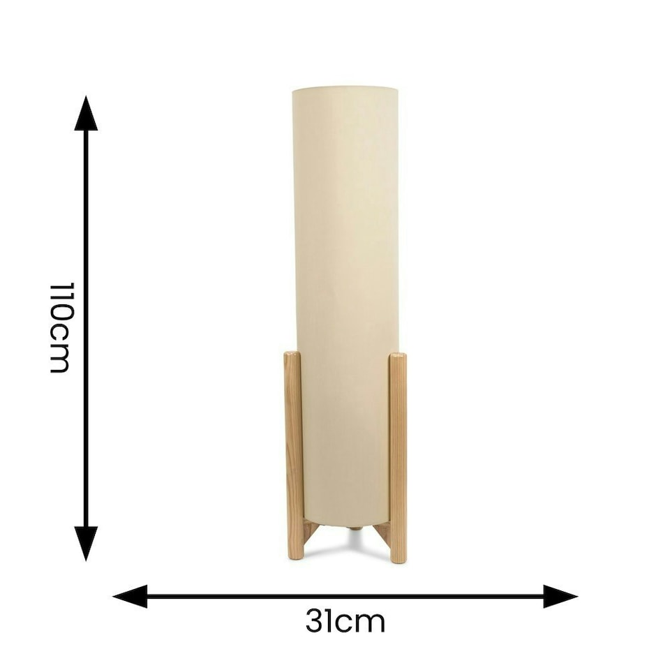 image 1 of ValueLights Henry Wooden Base Midi Floor Lamp with Tall Natural Fabric Shade