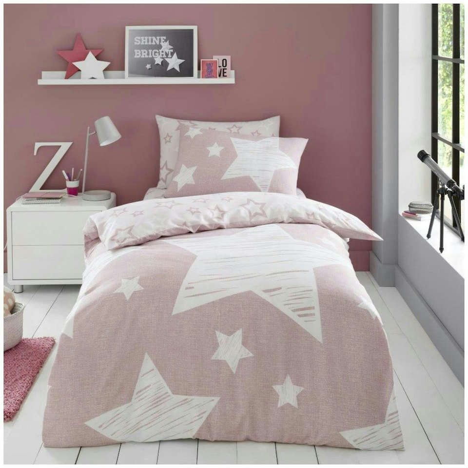 image 1 of VELVETIO Superstar Duvet Cover Set Soft Polycotton Reversible Kids Beddings Pink | Blush Pink | Double