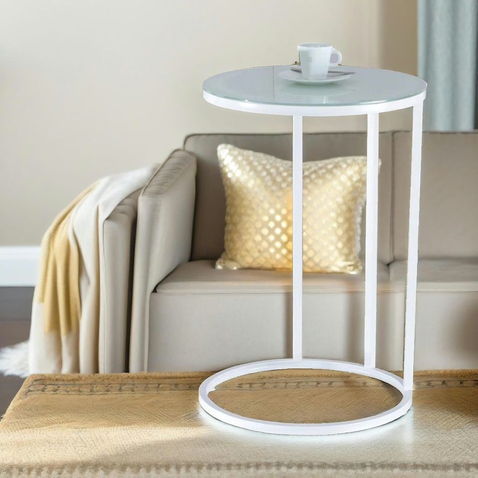 image 1 of Round C Shaped Side Table White White