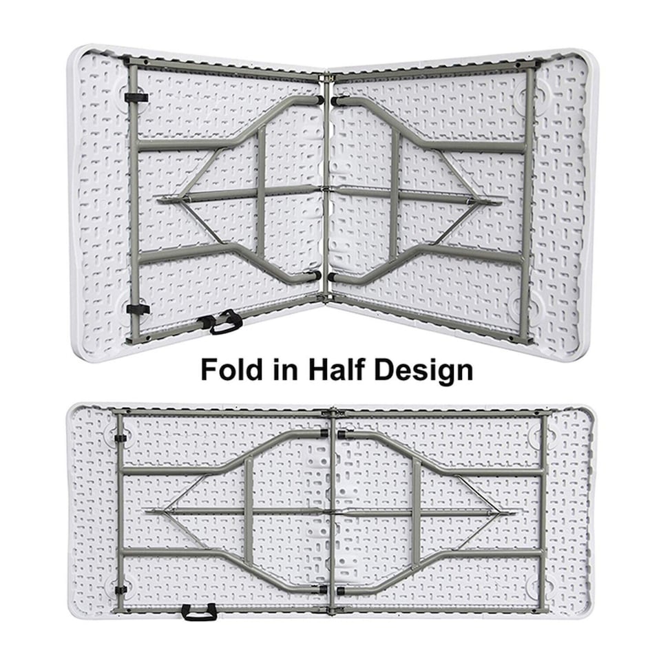 image 1 of 5ft Heavy Duty Folding Trestle Table – Portable Plastic Camping Picnic BBQ – White