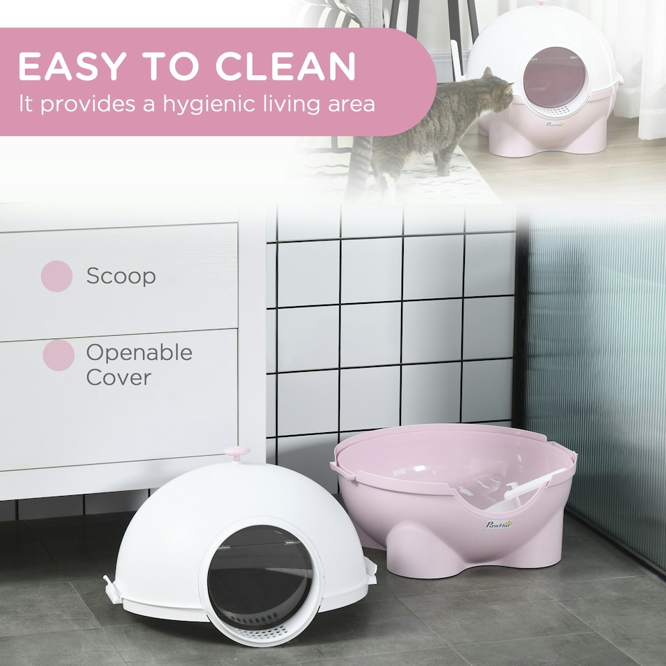 image 1 of PawHut Large Cat Litter Box w/ Scoop, Front Entrance, 53 x 51 x 48cm - Pink