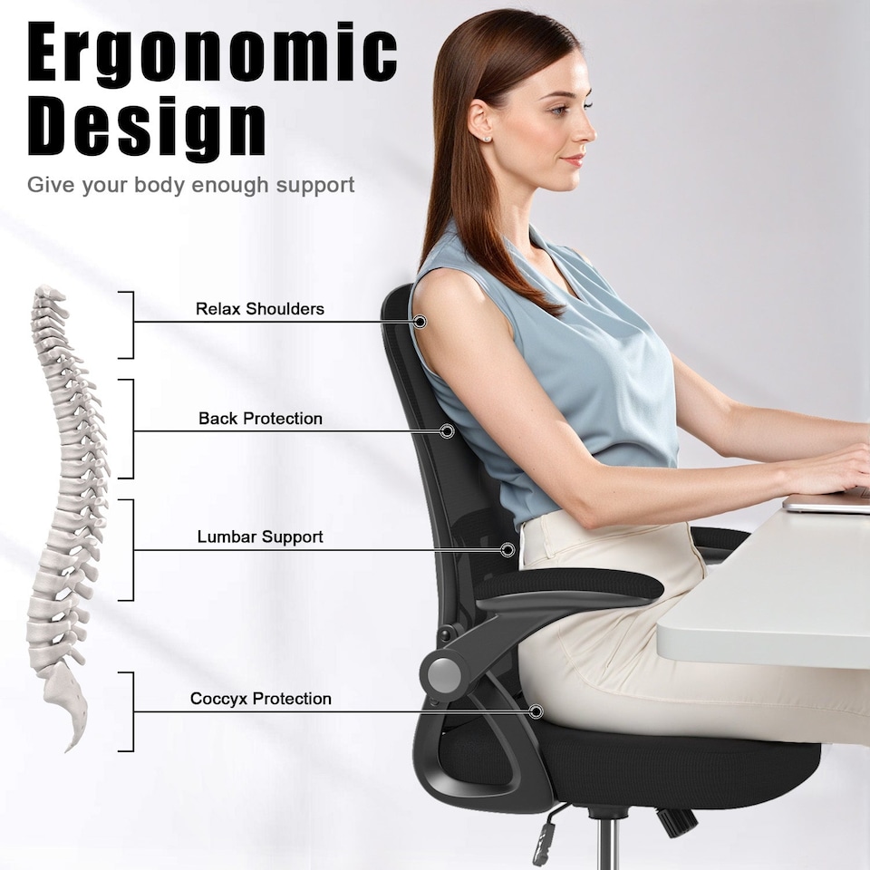 image 1 of Rattantree Ergonomic Office Chair with Flip Up Armrests & Lumbar Support