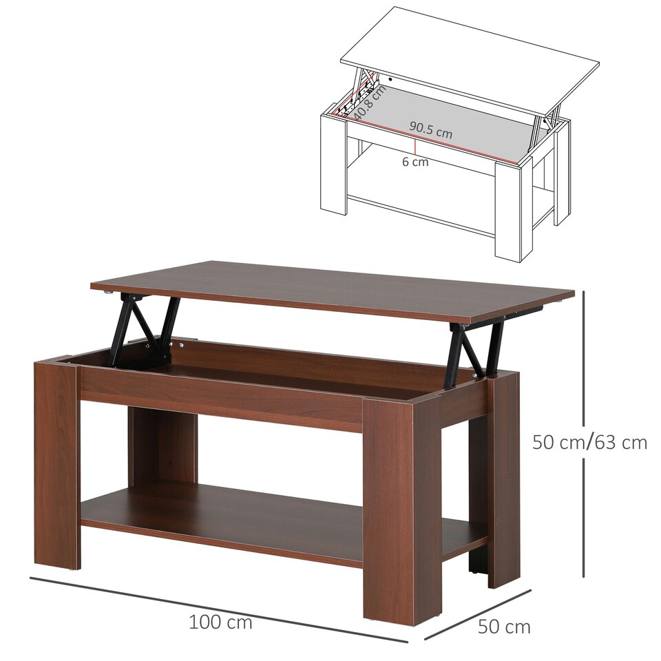 image 1 of HOMCOM 100cm Modern Lift Up Top Coffee Table Desk Hidden Storage Bottom Shelf Yellow