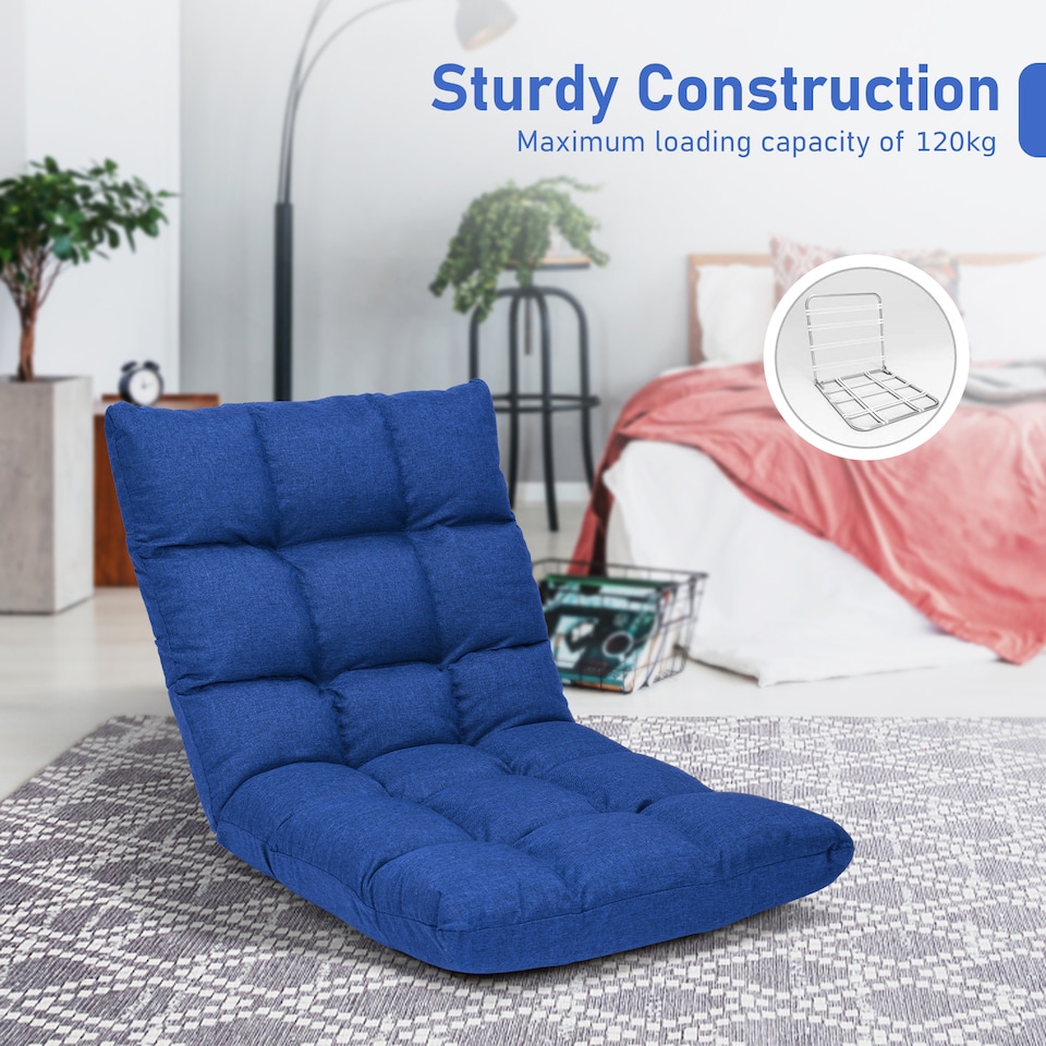 image 1 of COSTWAY 14 Position Adjustable Floor Chair Video Gaming Sofa Chair Blue