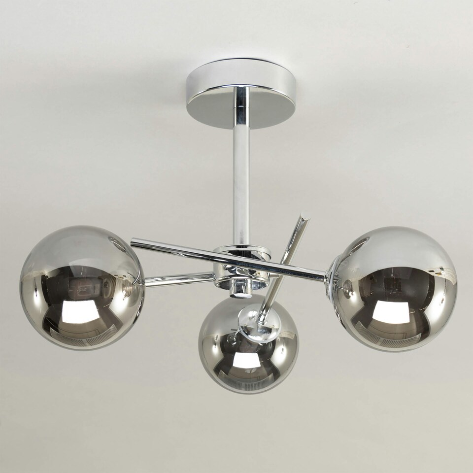 image 1 of BHS Nera 3 Light Flush Bathroom Ceiling Light | Silver | Chrome | 1