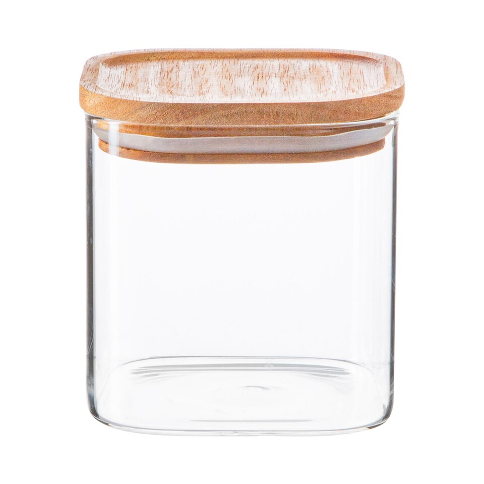 image 1 of Argon Tableware Square Glass Storage Jar with Wooden Lid - 680ml
