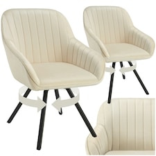 Lounge Armchair Living Room Accent Chair 360 Swivel Slim Steel Legs Velvet Fabric  - Set of 2 Cream