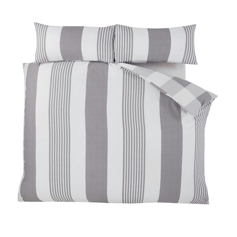image 1 of PH Chambray Stripe Duvet Cover Set with Pillowcase Grey | Double