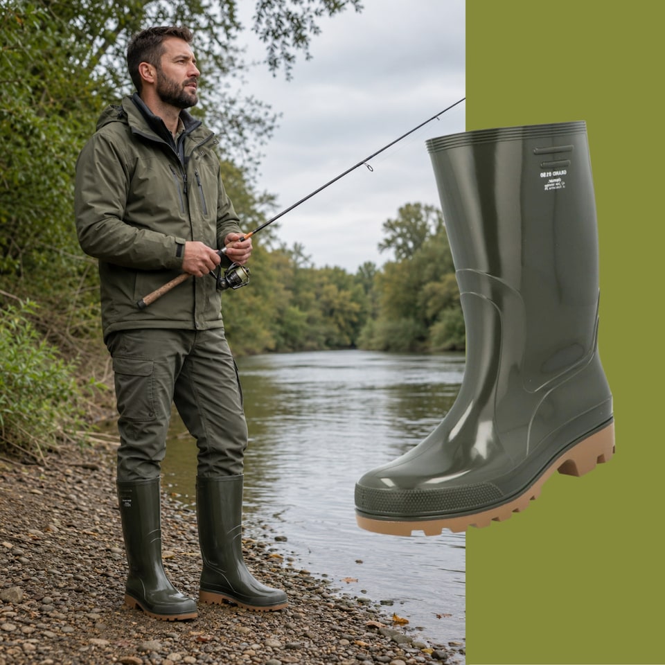 image 1 of Grand Men's Olive Green Waterproof PVC Wellies with Heel Energy Absorption EU42