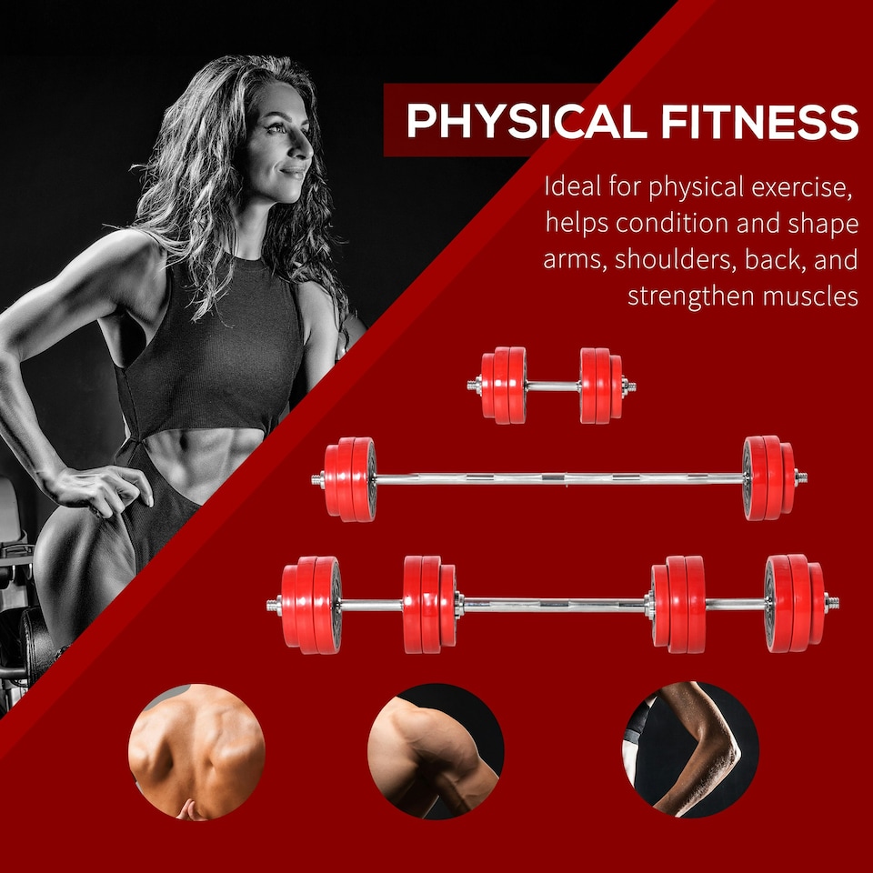 image 1 of HOMCOM 30KGS Dumbbell & Barbell Adjustable Ergonomic Set Exercise in Home Gym