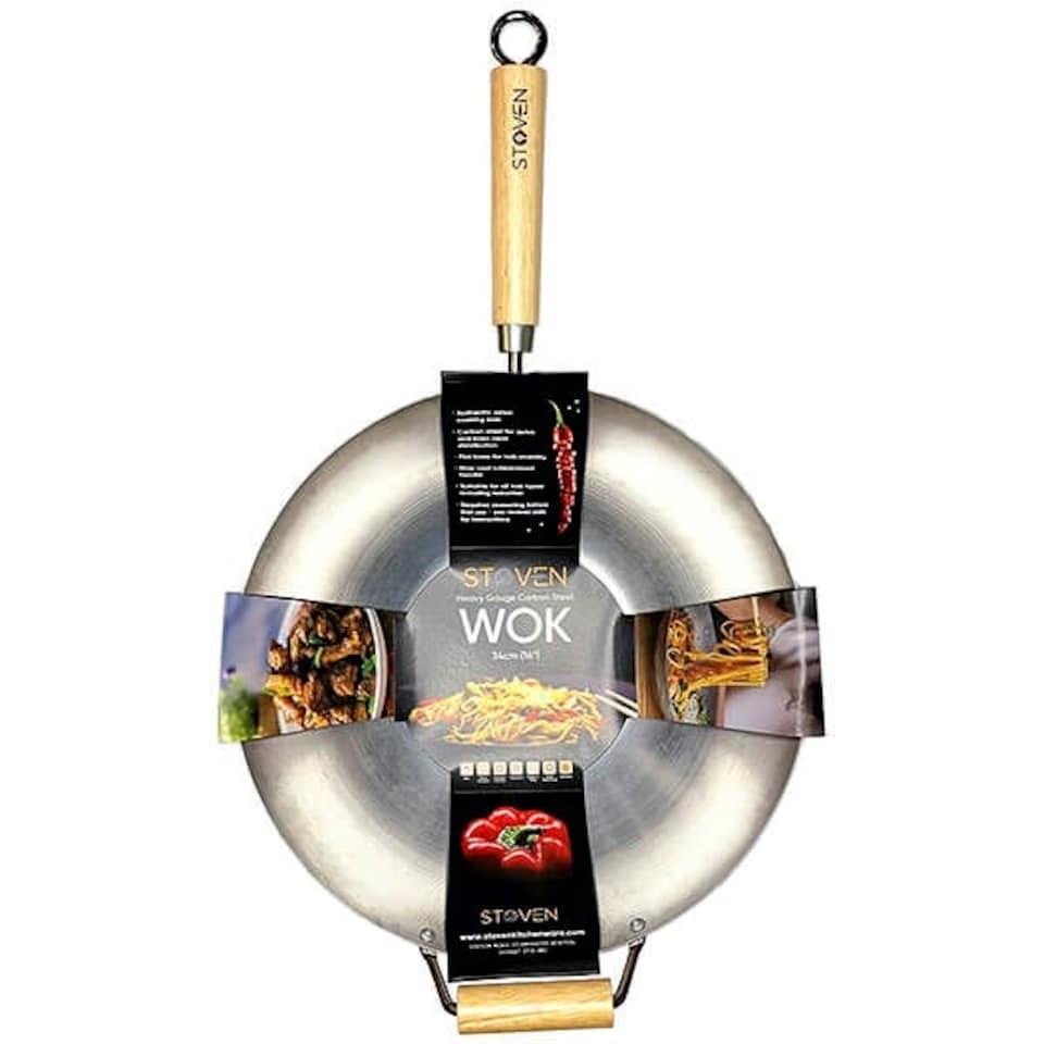 image 1 of Stoven 34cm Heavy Gauge Carbon Steel Wok